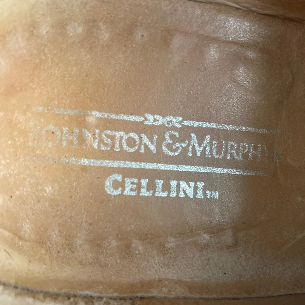 Johnston & Murphy Leather Men Size 8.5 Cellini Woven Oxford Brown Shoes